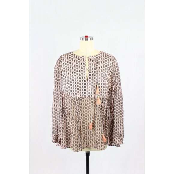 WEEKEND MAX MARA Pink Geometric Silk Voile Tasseled Tunic Blouse, Size M/L - Picture 1 of 13